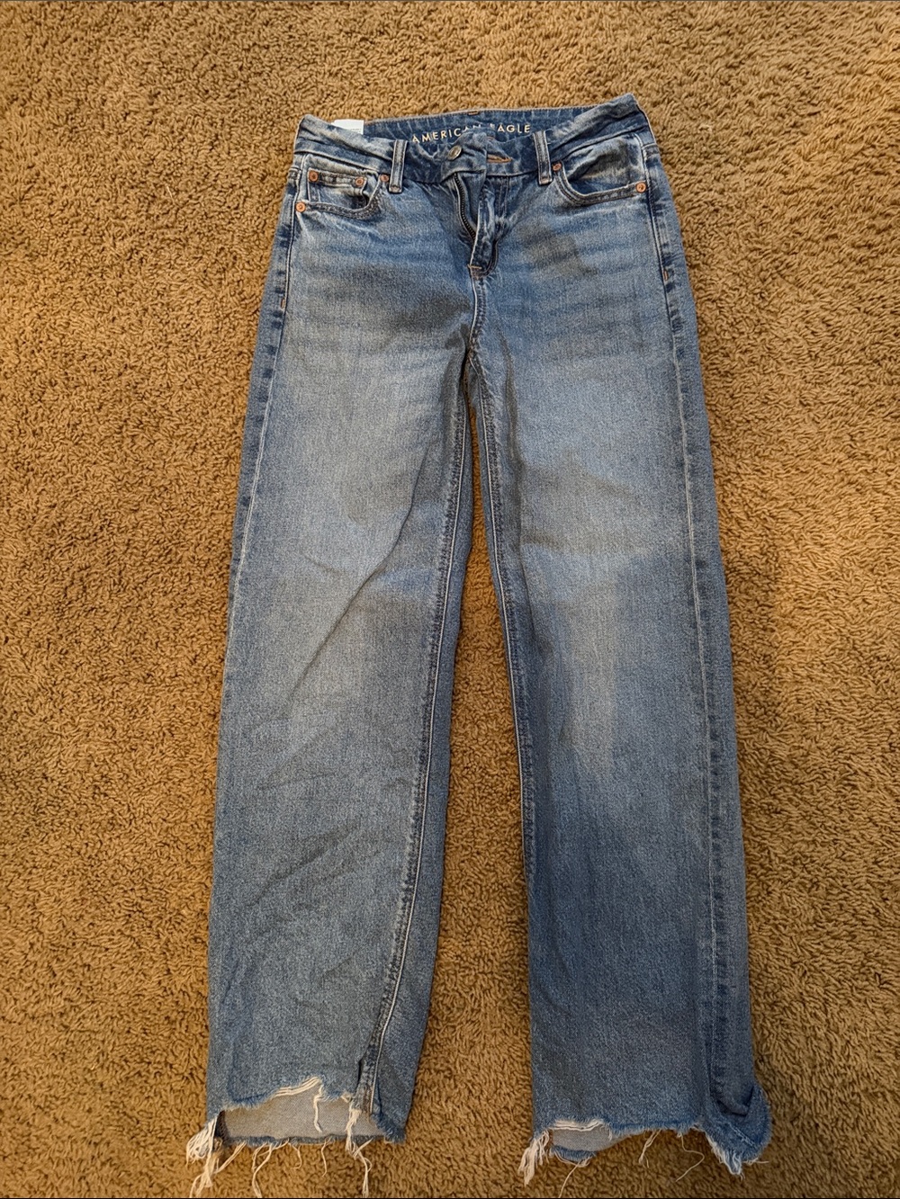 American Eagle Outfitters Blue Wide-Leg Distressed Jeans